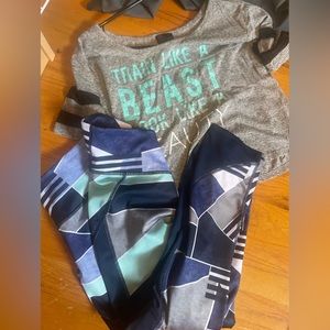 Women’s small workout crop top and Medium Fila Leggings